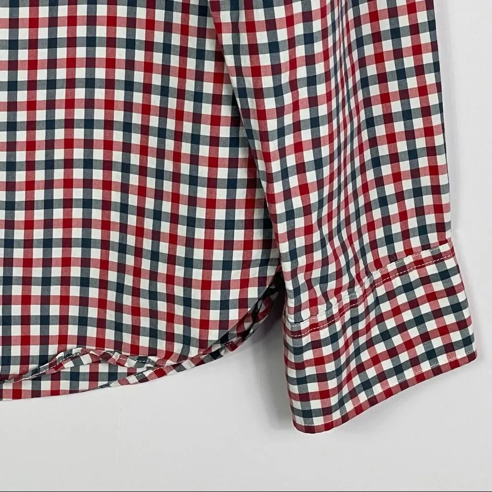 J. Crew red/white/blue plaid button down, medium